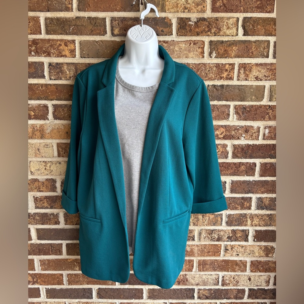 Maurices Teal Blazer with Relaxed Fit and 3/4 Sleeves